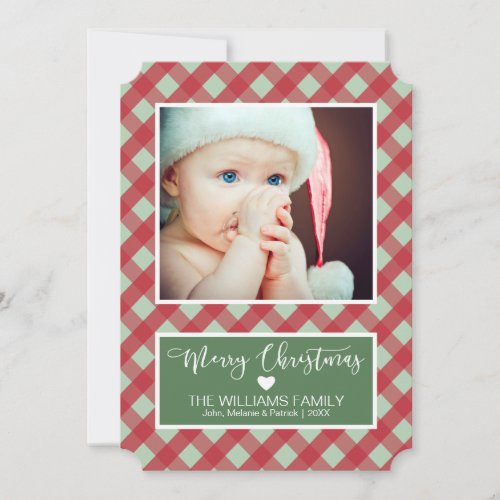 Merry Christmas _ Red and Green  Plaid Photo Holiday Card