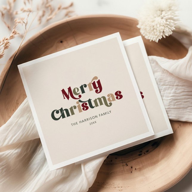 Merry Christmas Red and Green Retro Napkins (Creator Uploaded)