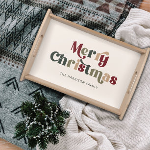 Merry Christmas Red and Green Retro Serving Tray