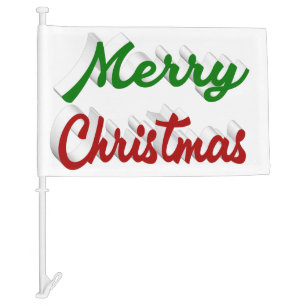 Merry Christmas red and green script Car Flag
