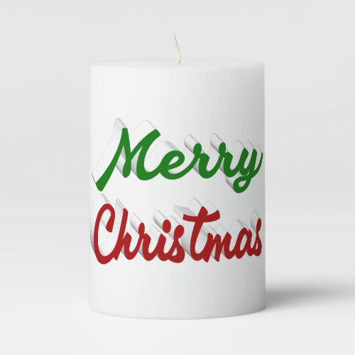 Merry Christmas red and green script Pillar Candle