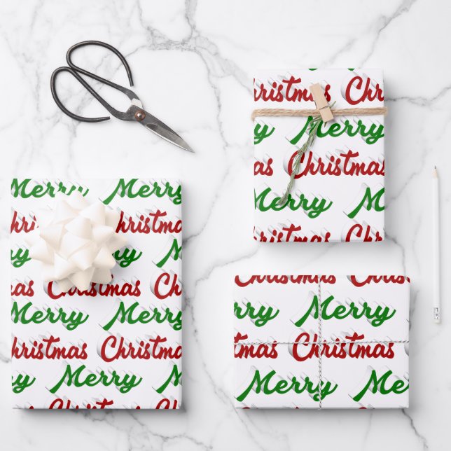 Merry Christmas red and green script Wrapping Paper Sheets (Front)