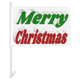 Merry Christmas red and green typography Car Flag