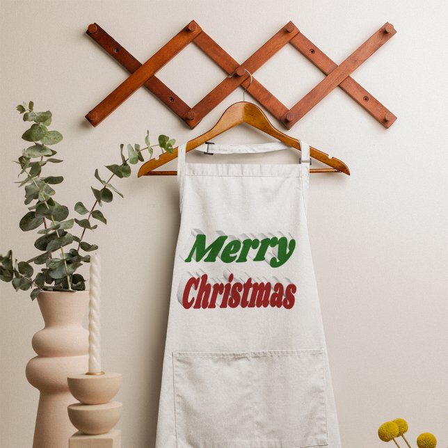 Merry Christmas red and green typography Long Apron (Creator Uploaded)