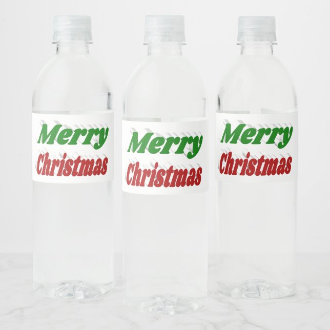 Merry Christmas red and green typography Water Bottle Label (Bottles)
