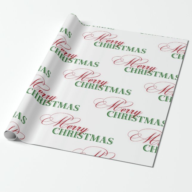 Merry Christmas Red and Green Typography Wrapping Paper (Unrolled)