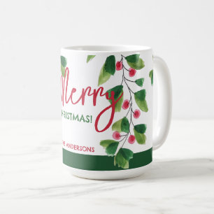 Merry Christmas Red And Green Watercolor Wreath Coffee Mug