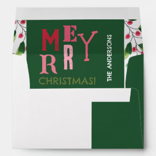 Merry Christmas Red And Green Watercolor Wreath Envelope