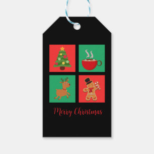 merry christmas red and green xmas symbols gift tags