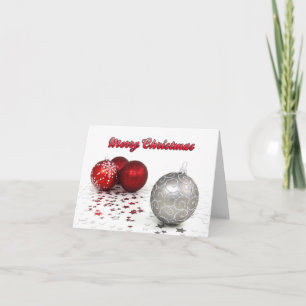 Merry Christmas Red and Silver Ornaments Card
