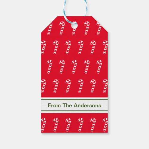 Merry Christmas Red and White Candy Cane Name Text Gift Tags