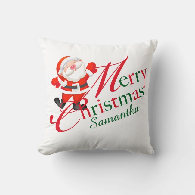 Merry Christmas Red and White Holiday Throw Pillow