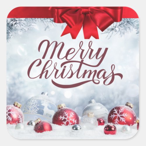 Merry Christmas Red and White Ornaments Square Sticker