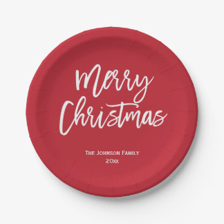Merry Christmas Red And White Paper Plate