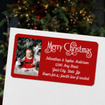 Merry Christmas Red and White Photo Return Address