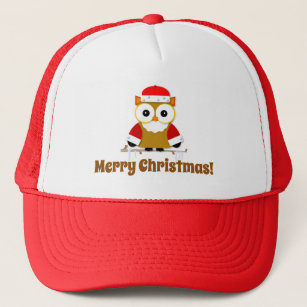 Merry Christmas Red and White Santa Owl Trucker Hat