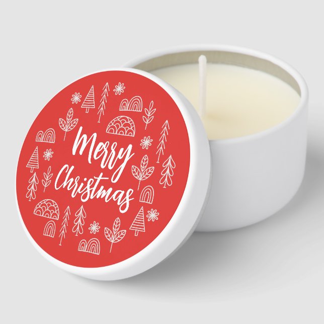Merry Christmas Red and White Scandinavian Mini Candle Favors (Corner)