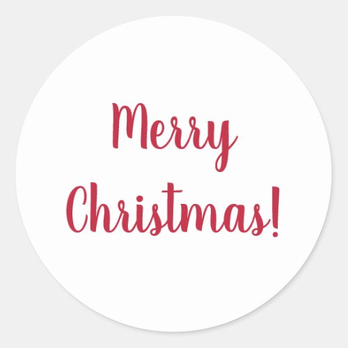 Merry Christmas Red and White  Script Typography Classic Round Sticker