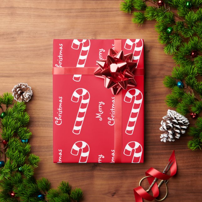 Merry Christmas Red and White Striped Candy Canes Wrapping Paper (Holiday Gift)