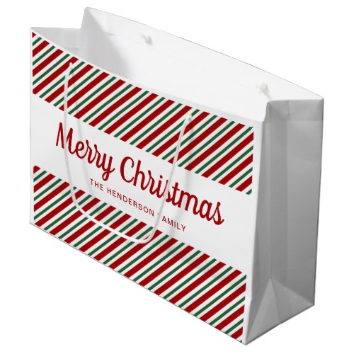 Merry Christmas Red And White Striped Pattern Large Gift Bag