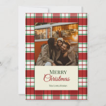 Merry Christmas Red and white tartan Plaid Holiday