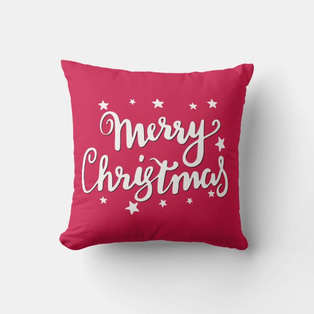 Merry Christmas Red and White Throw Pillow (Front)
