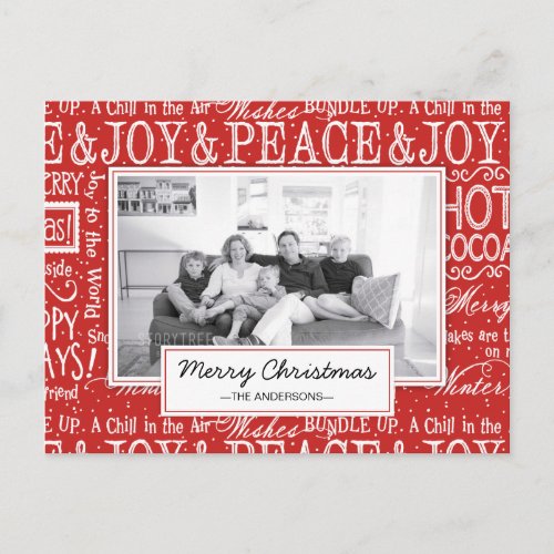 Merry Christmas Red and White Verse Family Photo Holiday Postcard