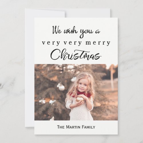 Merry Christmas Red and White with Dots Photo Holiday Card