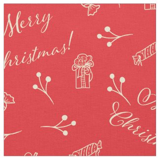 Merry Christmas Red and Yellow Pattern Fabric