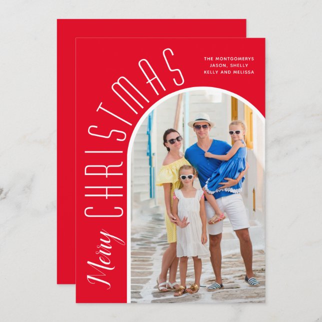Merry Christmas Red Arch Photo Holiday Card (Front/Back)