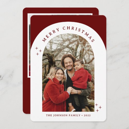 Merry Christmas Red Arched Frame 2 Photo Holiday Card