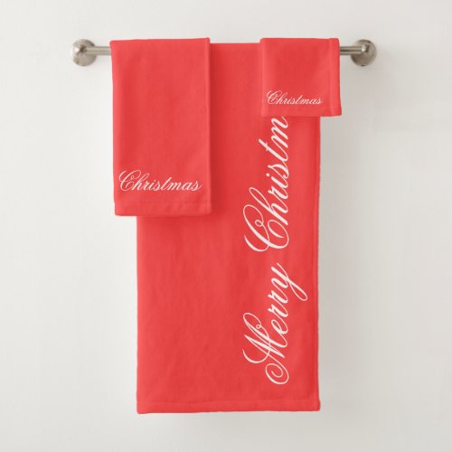 Merry Christmas Red  Bath Towel Set