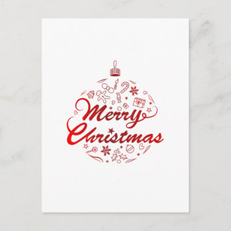 Merry Christmas Red Bauble Ornament Holiday Invitation Postcard
