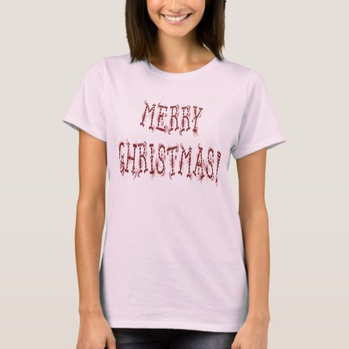 Merry Christmas Red Bauble Stars Font Womens T_Shirt