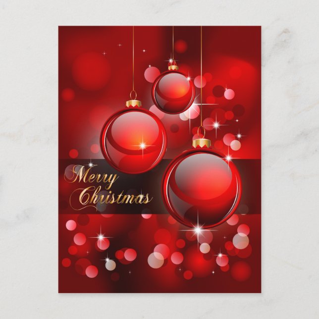 Merry Christmas Red Baubles Holiday Postcard (Front)