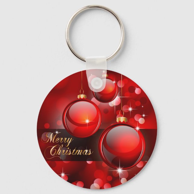 Merry Christmas Red Baubles Keychain (Front)