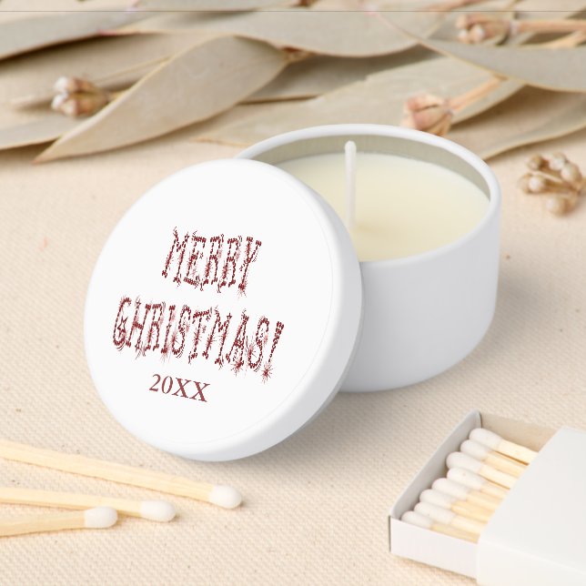Merry Christmas Red Baubles & Stars Font Soy Wax Mini Candle Favors (Insitu)