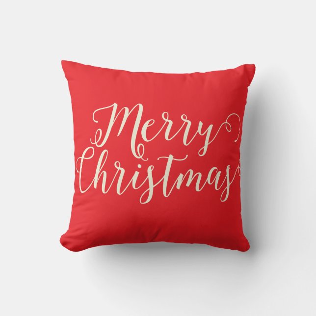 Merry Christmas Red Beige Christmas Throw Pillow (Front)