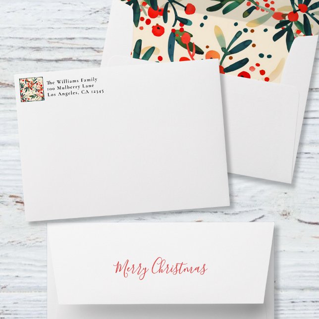 Merry Christmas Red Berries 5x7 Return Address Envelope (Creator Uploaded)