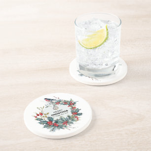 Merry Christmas-Red Berries & Bullfinch Coaster