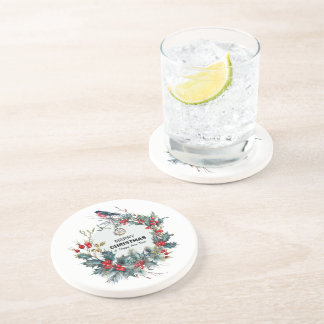 Merry Christmas-Red Berries & Bullfinch Coaster