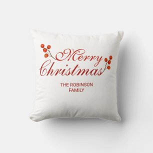 Merry Christmas Red Berries Holiday  Throw Pillow
