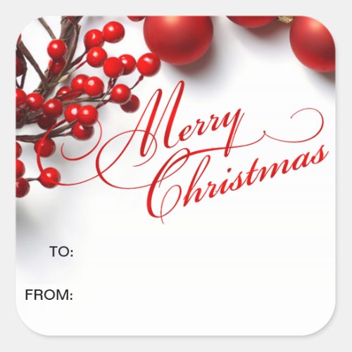 Merry Christmas Red Berries  Ornaments Square Sticker