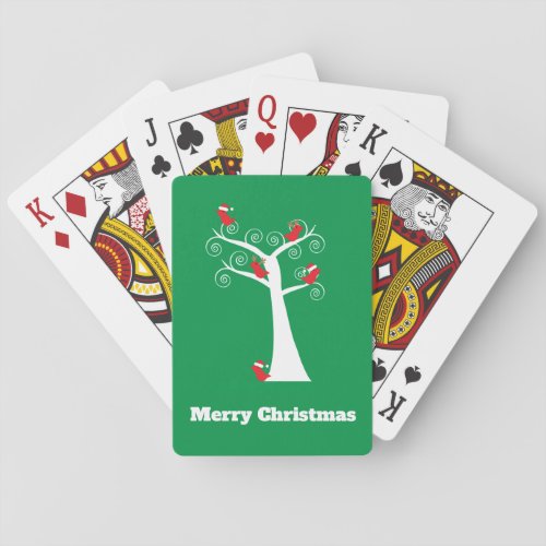 Merry Christmas Red Birds in a Tree Personalize Playing Cards