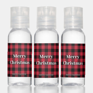 Merry Christmas Red Black Buffalo Check Hand Sanitizer
