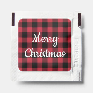 Merry Christmas Red Black Buffalo Check Hand Sanitizer Packet