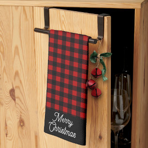 Merry Christmas Red & Black Buffalo Plaid Kitchen Towel
