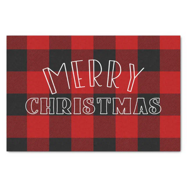 Merry Christmas Red Black Buffalo Plaid Pattern Tissue Paper | Zazzle