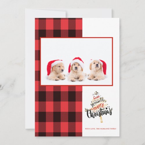 Merry Christmas Red Black Buffalo Plaid Photo