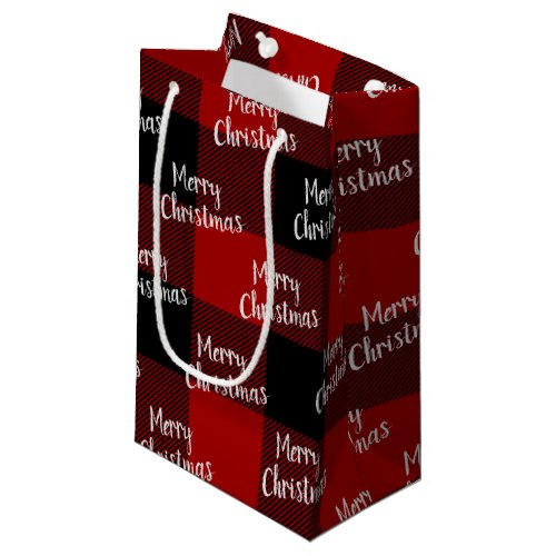 Merry Christmas red black buffalo plaid Small Gift Bag